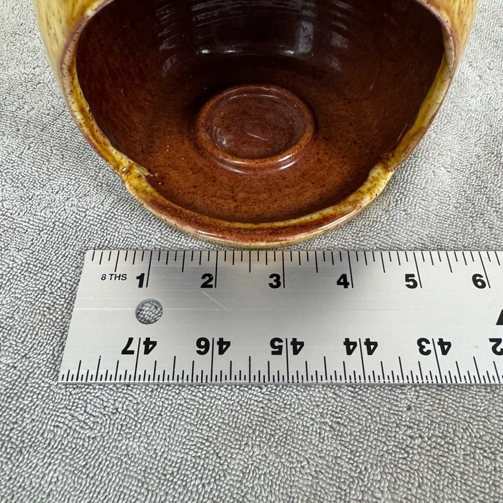 VTG Anton Lang Studios Red Clay Pottery Candle Holder w/ Handle Floral Germany